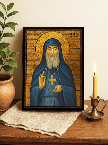 Icoană cu Sfântul Gavriil Atonitul cu mozaic auriu decorativ