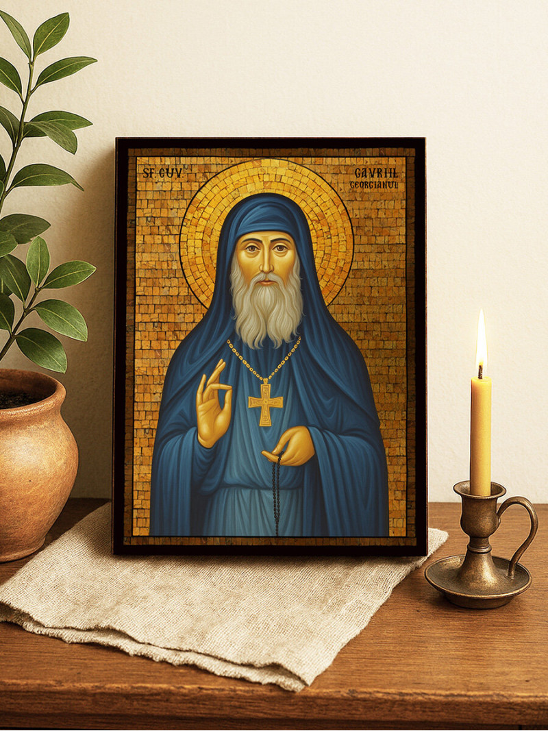 Icoană cu Sfântul Gavriil Atonitul cu mozaic auriu decorativ