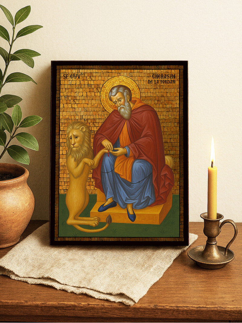 Icoană cu Sfântul Gherasim cu mozaic auriu decorativ