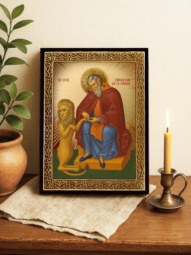 Icoană cu Sfântul Gherasim cu raze aurii decorative