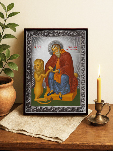 Icoană cu Sfântul Gherasim cu raze argintii decorative