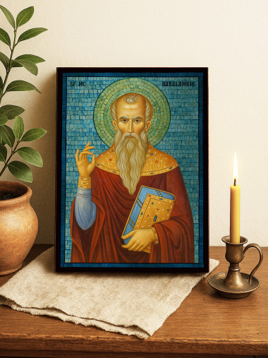 Icoană cu Sfântul Haralambie cu mozaic albastru argintiu