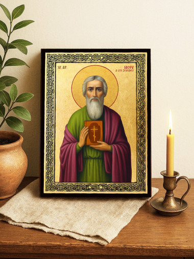 Icoană aurită cu Sfântul Iacov Zebedeu și ramă decorativă