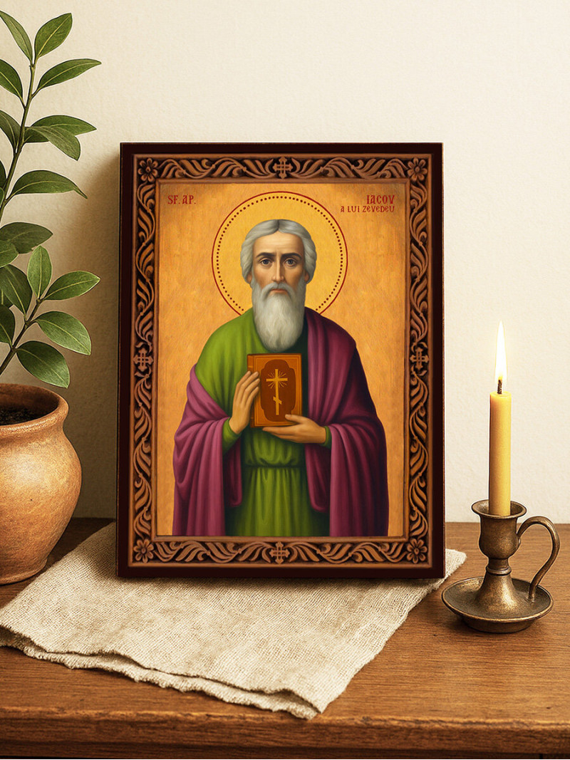 Icoană cu Sfântul Iacov Zebedeu cu ramă decorativă rustică