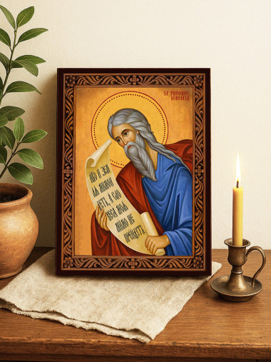 Icoană cu Sfântul Ieremia cu ramă decorativă rustică