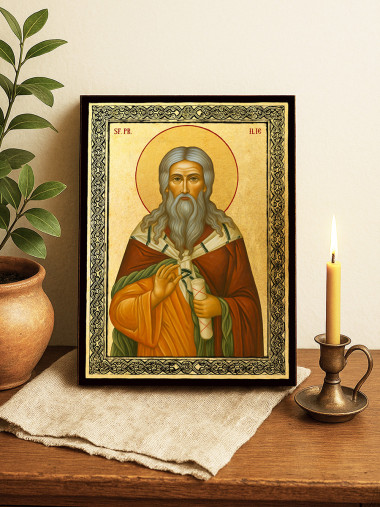 Icoană aurită cu Sfântul Ilie și ramă decorativă