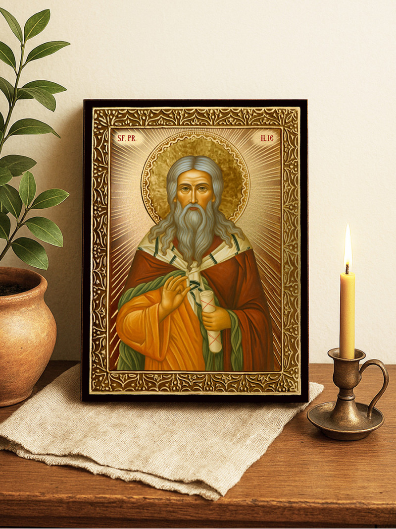 Icoană cu Sfântul Ilie cu raze aurii decorative