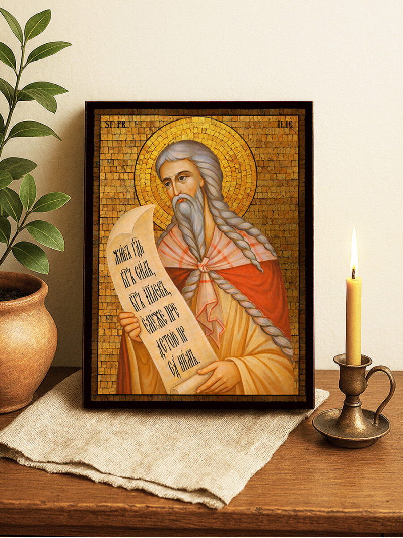 Icoană cu Sfântul Ilie cu mozaic auriu