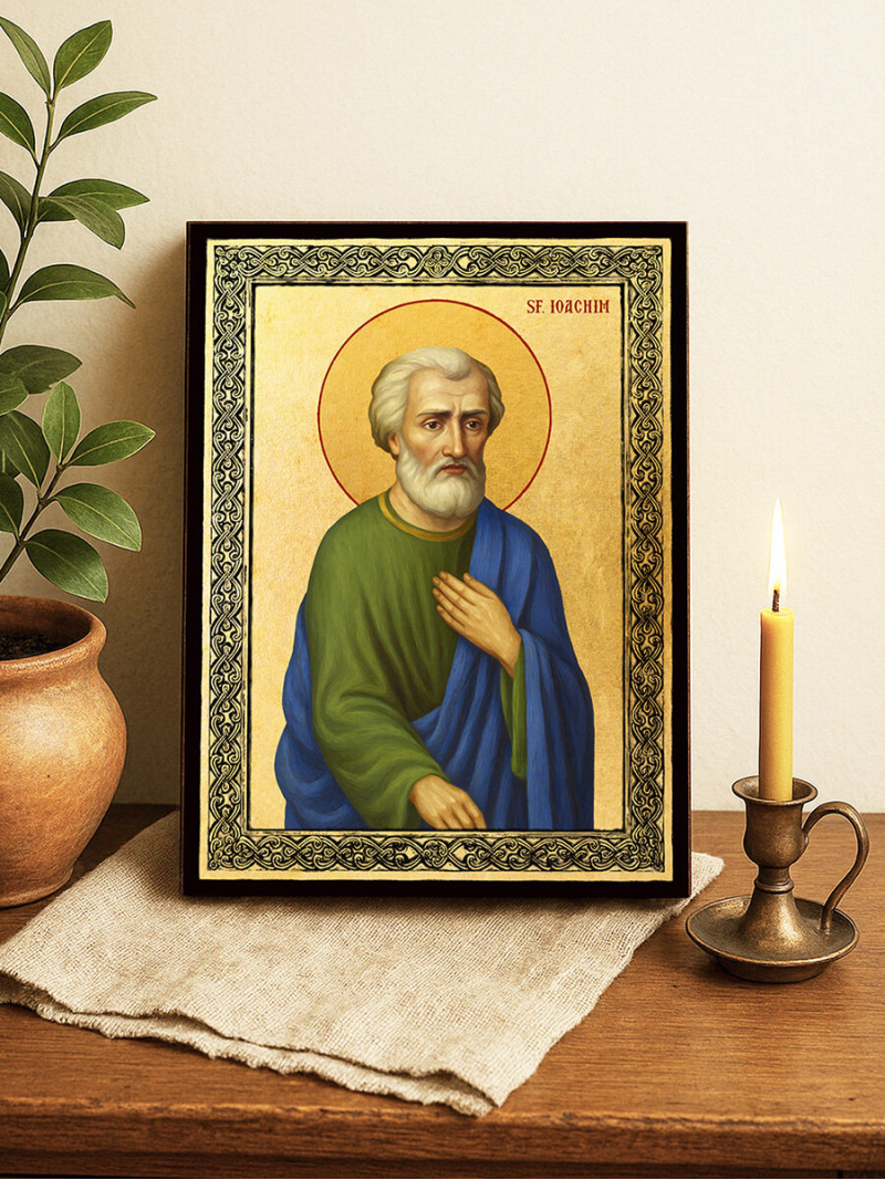 Icoană aurită cu Sfântul Ioachim și ramă decorativă