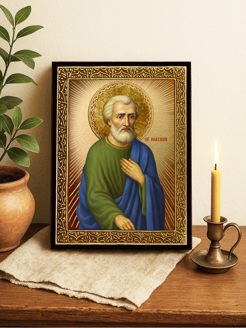 Icoană cu Sfântul Ioachim cu raze aurii decorative