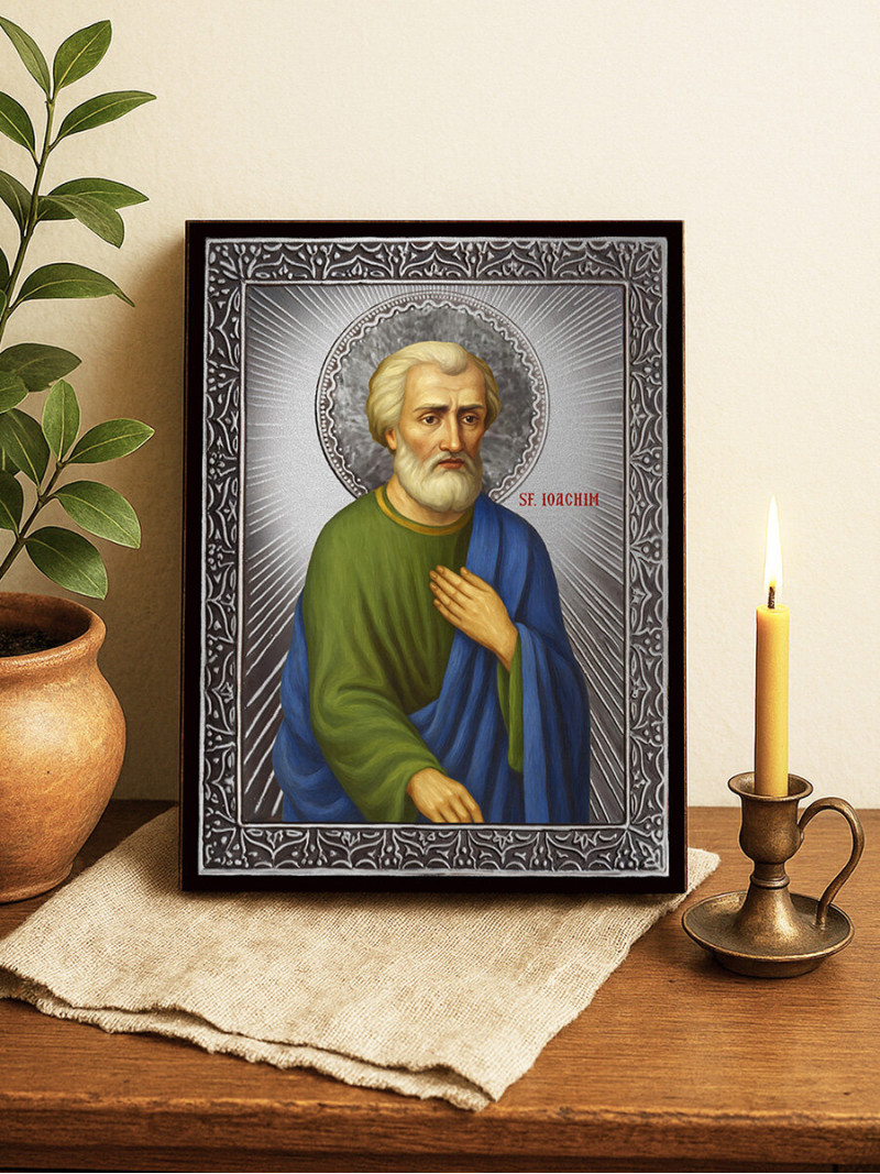 Icoană cu Sfântul Ioachim cu raze argintii decorative