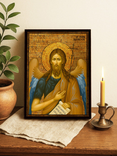 Icoană cu Sfântul Ioan Înaintemergătorul cu mozaic auriu decorativ