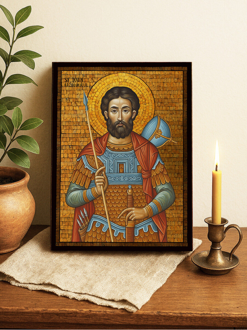 Icoană cu Sfântul Ioan Războinicul cu mozaic auriu decorativ