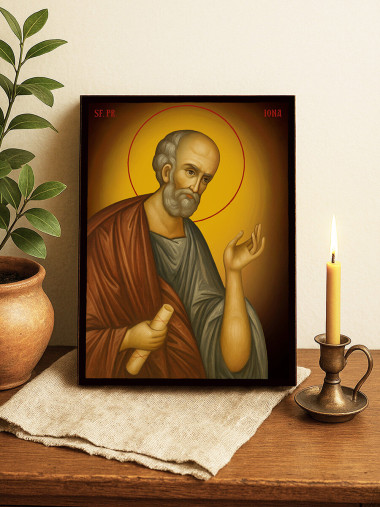 Icoană cu Sfântul Iona cu fundal galben luminos