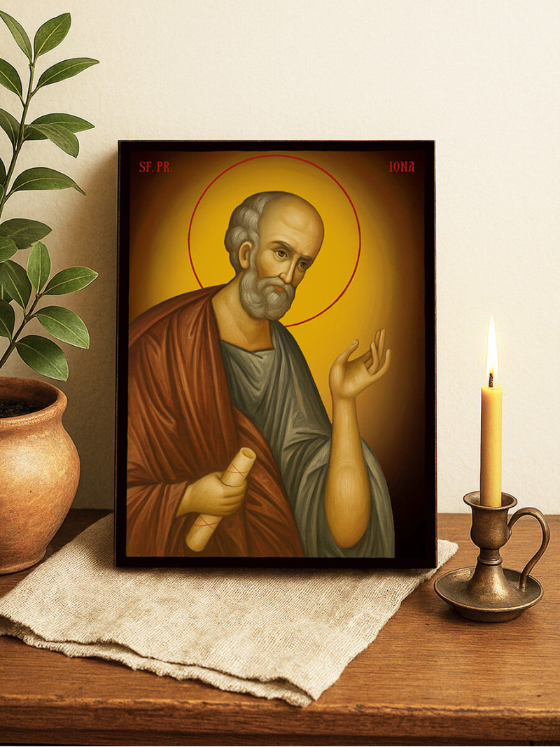 Icoană cu Sfântul Iona cu fundal galben luminos