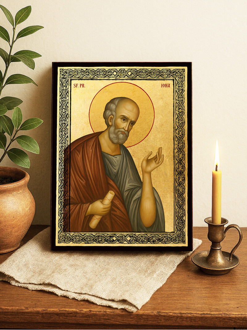 Icoană aurită cu Sfântul Iona și ramă decorativă