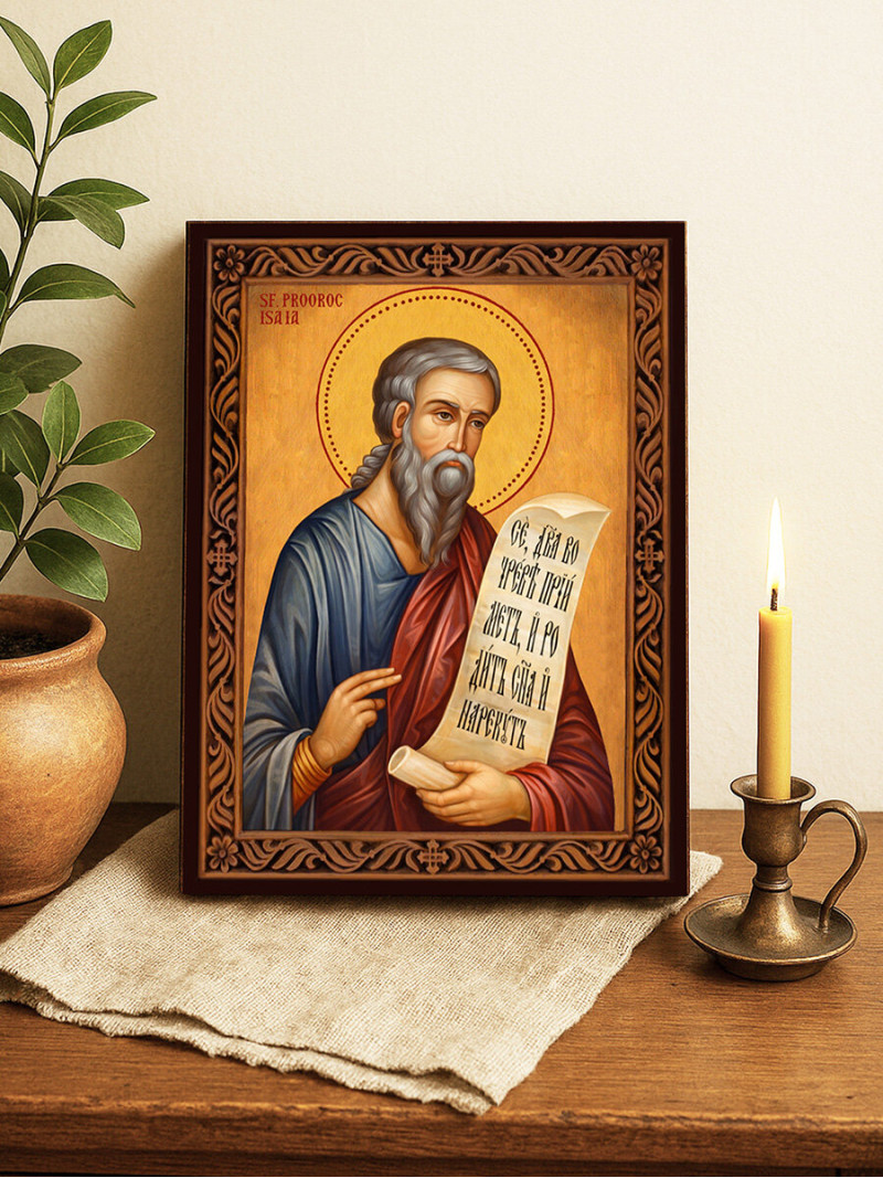 Icoană cu Sfântul Isaia cu ramă decorativă rustică