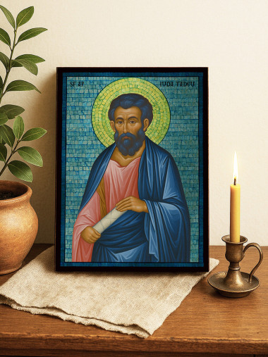 Icoană cu Sfântul Iuda Tadeu cu mozaic argintiu albastru