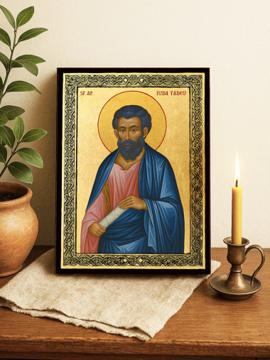 Icoană aurită cu Sfântul Iuda Tadeu și ramă decorativă