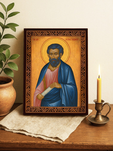Icoană cu Sfântul Iuda Tadeu cu ramă decorativă rustică