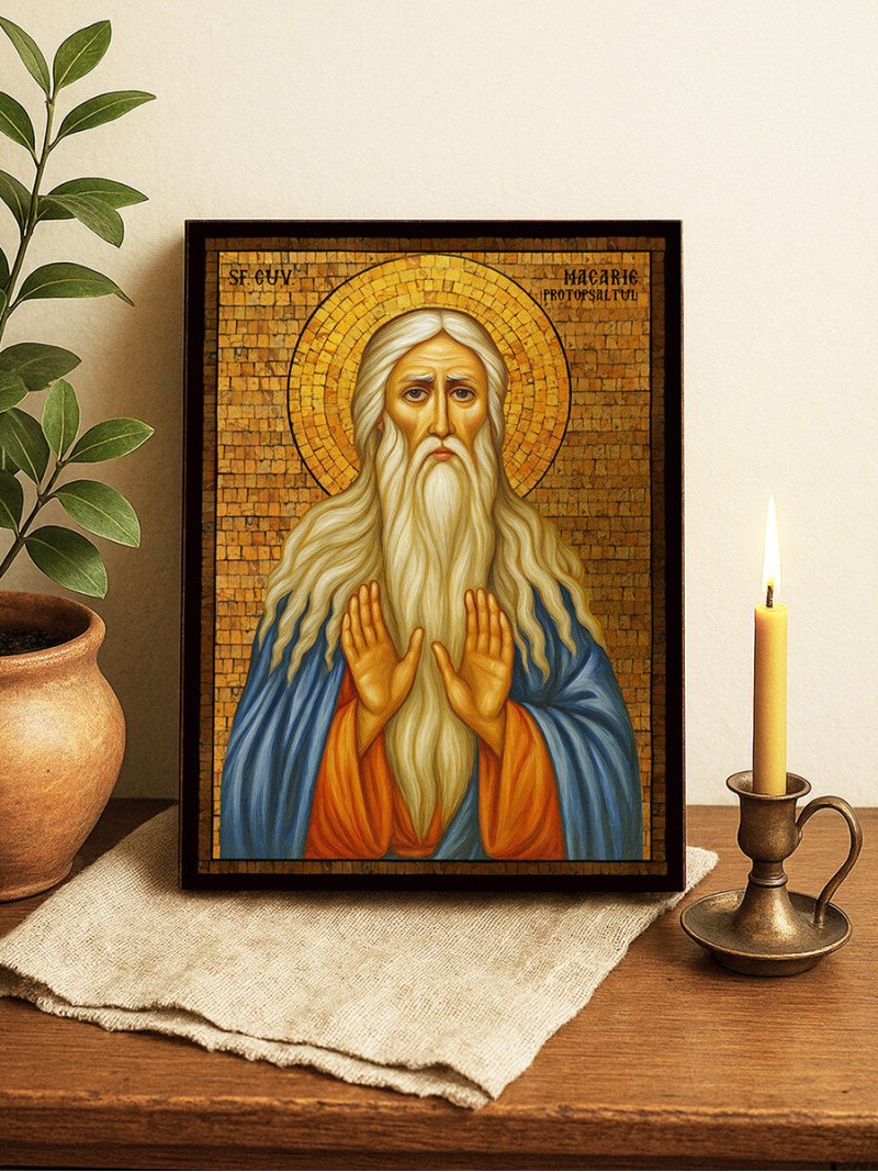 Icoană cu Sfântul Macarie cu mozaic auriu decorativ