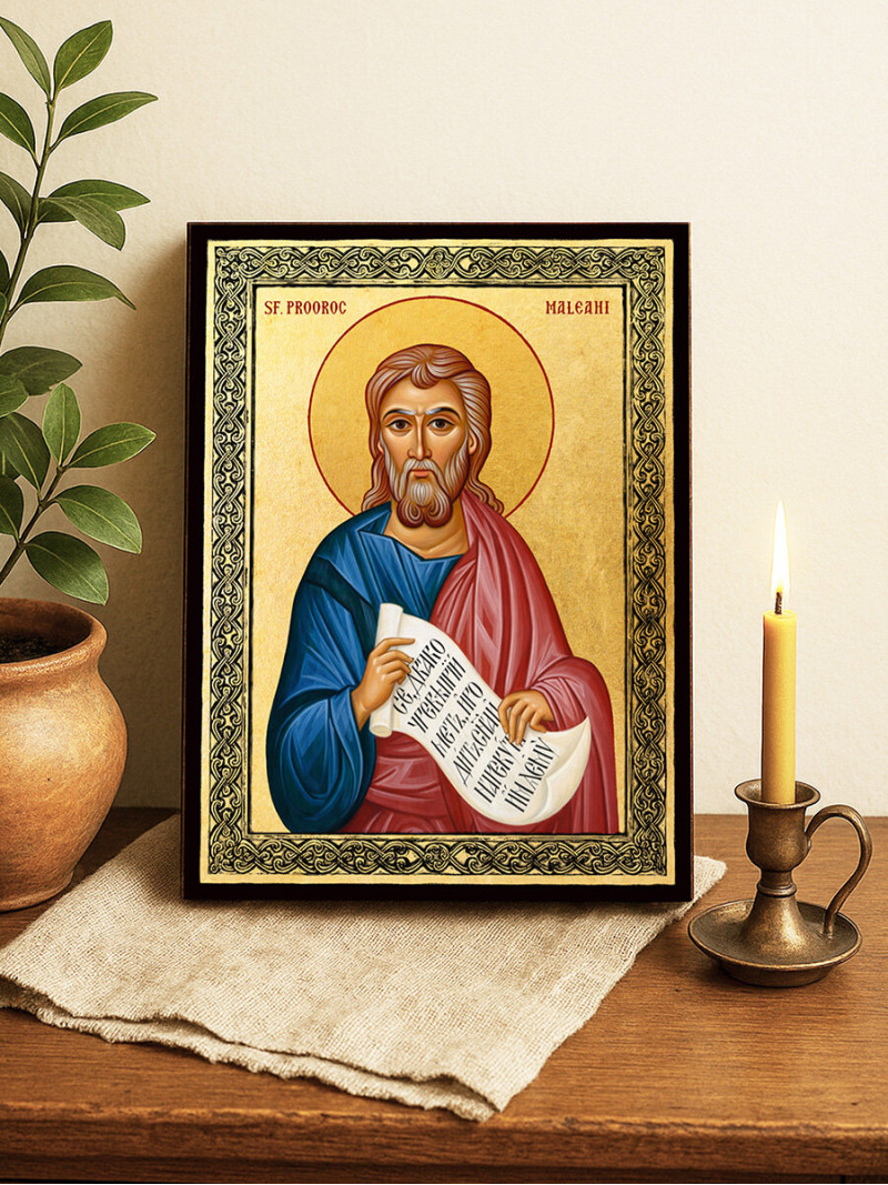 Icoană aurită cu Sfântul Maleahi și ramă decorativă