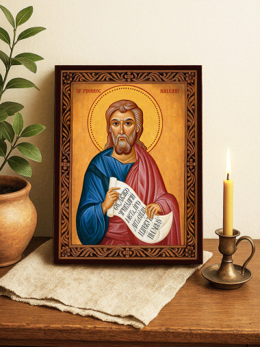 Icoană cu Sfântul Maleahi cu ramă decorativă rustică