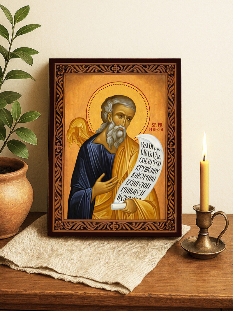 Icoană cu Sfântul Miheia cu ramă decorativă rustică