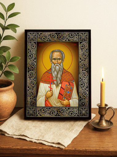 Icoană cu Sfântul Miron cu ramă florală decorativă