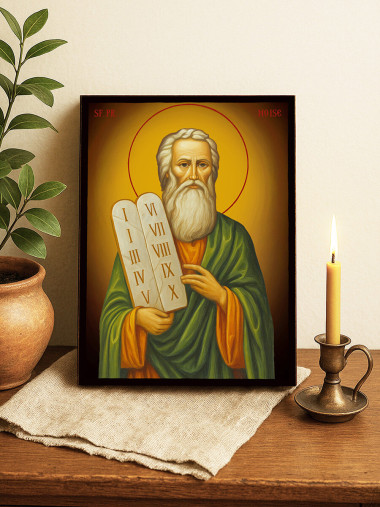 Icoană cu Sfântul Moise cu fundal galben luminos