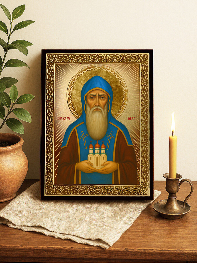 Icoană cu Sfântul Oleg cu raze aurii decorative