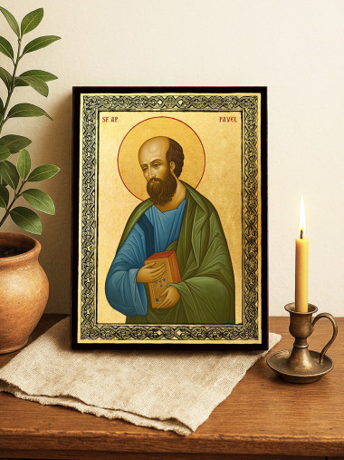 Icoană aurită cu Sfântul Pavel și ramă decorativă