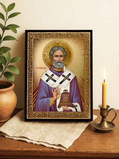 Icoană aurită cu Sfântul Pavlin cu raze decorative