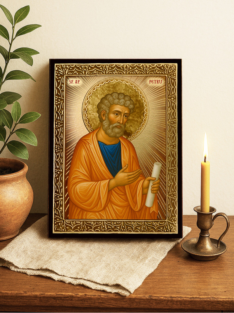 Icoană cu Sfântul Petru cu raze aurii decorative