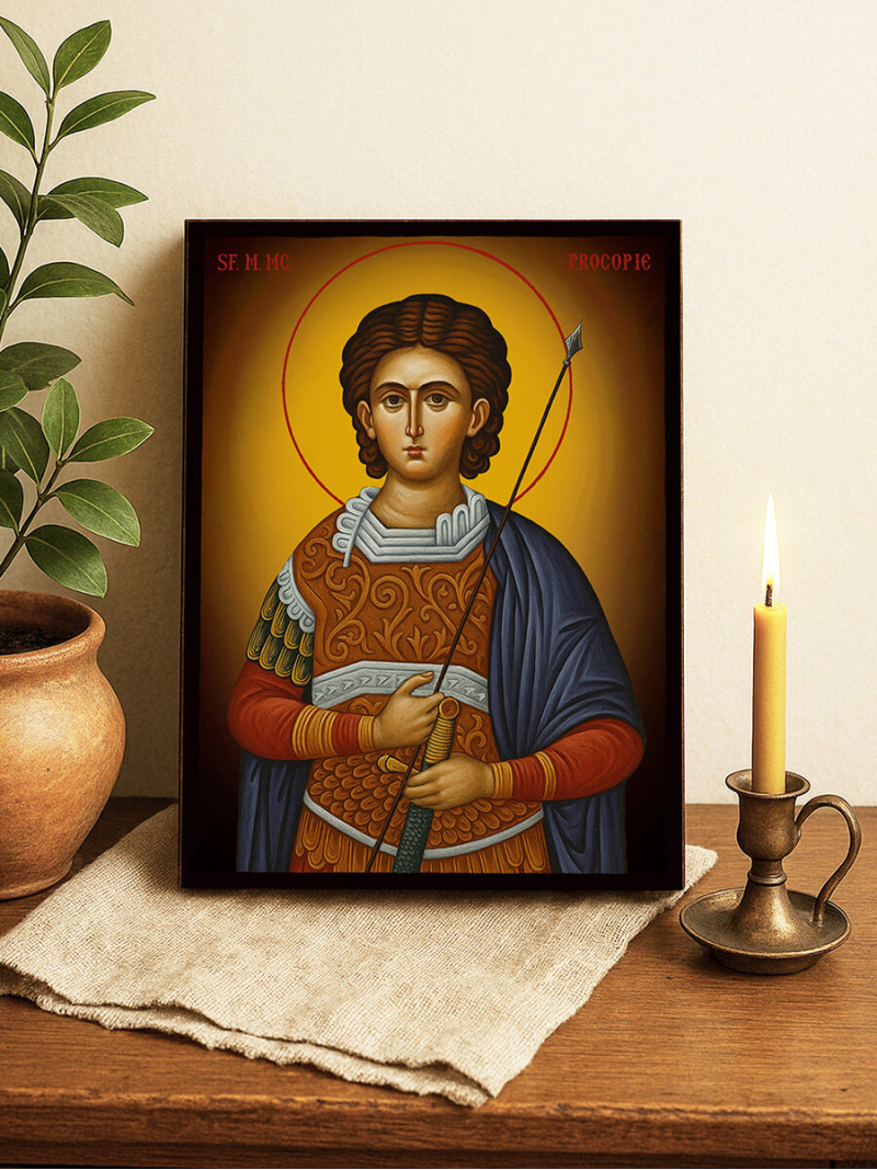 Icoană cu Sfântul Procopie cu fundal galben luminos