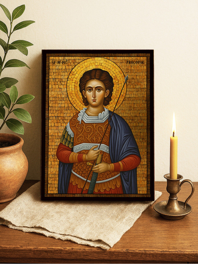 Icoană cu Sfântul Procopie cu mozaic auriu decorativ