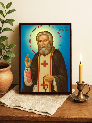 Icoană cu Sfântul Serafim de Sarov cu fundal ceresc