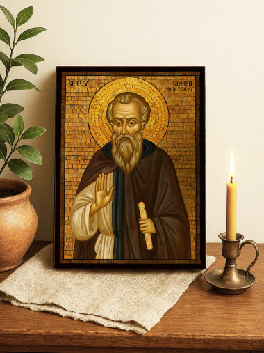 Icoană cu Sfântul Simeon Noul Teolog cu mozaic auriu decorativ
