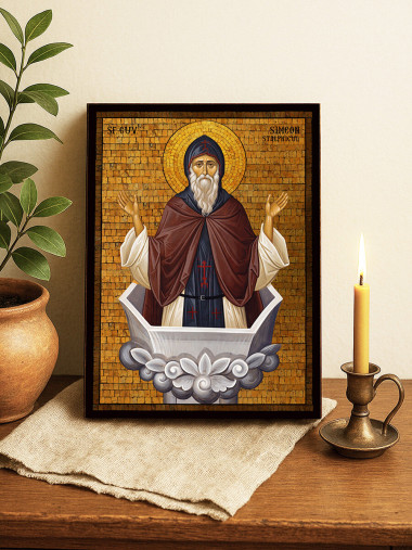 Icoană cu Sfântul Simeon Stâlpnicul cu mozaic auriu decorativ