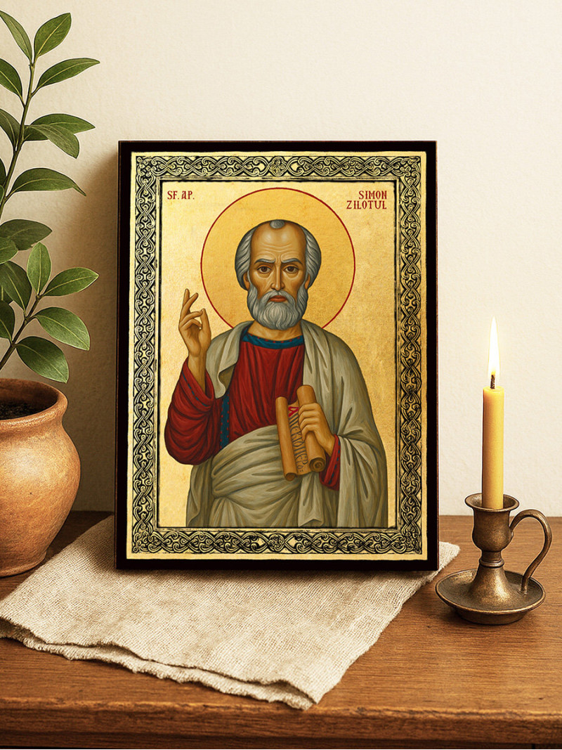 Icoană aurită cu Sfântul Simon și ramă decorativă