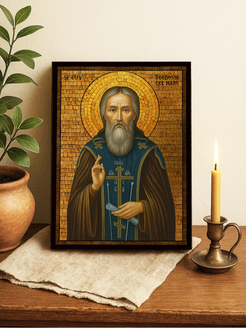 Icoană cu Sfântul Teodosie cu mozaic auriu decorativ