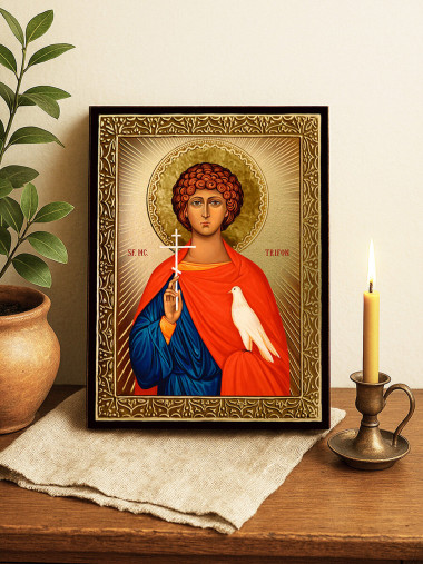 Icoană cu Sfântul Trifon cu raze aurii decorative