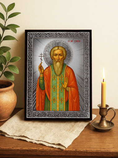 Icoană cu Sfântul Vadim cu raze argintii decorative