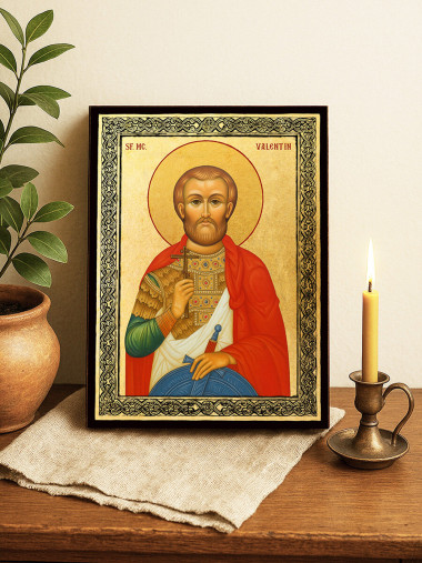 Icoană aurită cu Sfântul Valentin și ramă decorativă
