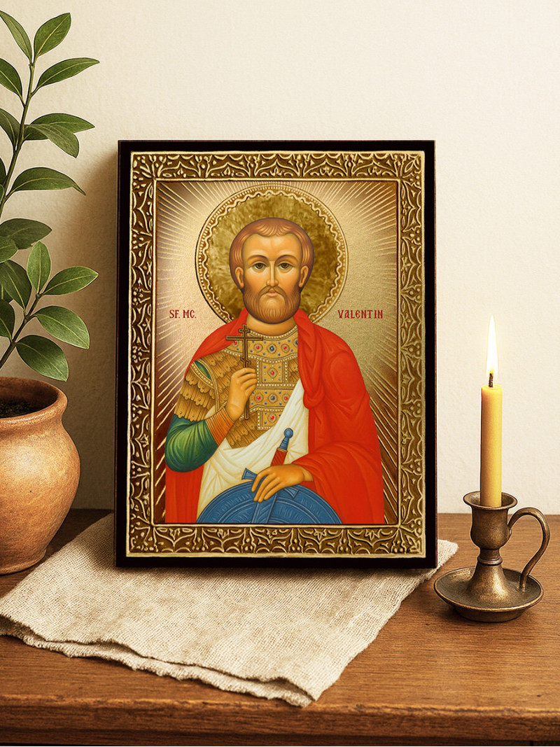 Icoană cu Sfântul Valentin cu raze aurii decorative