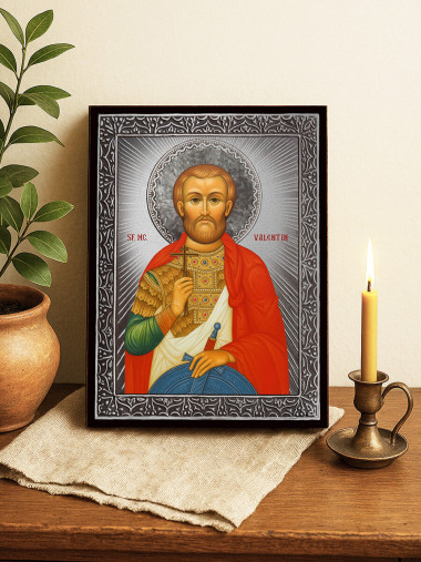 Icoană cu Sfântul Valentin cu raze argintii decorative