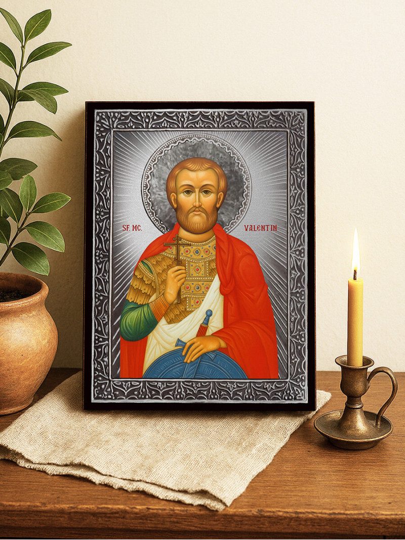 Icoană cu Sfântul Valentin cu raze argintii decorative