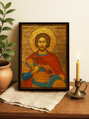 Icoană cu Sfântul Valeriu cu mozaic auriu decorativ