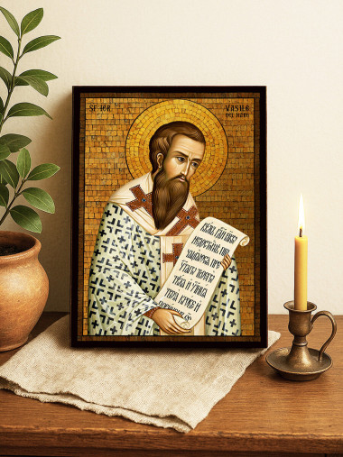 Icoană cu Sfântul Vasile cu mozaic auriu decorativ