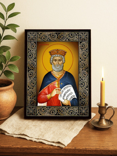 Icoană cu Sfântul Vladimir cu ramă florală decorativă